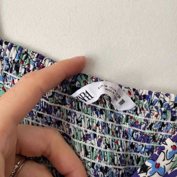 Zara  Multicolor Ditsy Floral Print Smocked Slit Midi Dress Size Medium - Picture 9 of 9